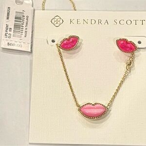 Kendra Scott Pink Lip Set Necklace and Earrings with Gold Accents